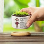 Personalised Difference Maker Cartoon Character Ceramic Planter Pot with Drainage and Bamboo Base Appreciation Gift for Nurse Doctor Medical Staff