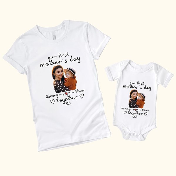 Conjunto de camiseta personalizado para el primer Día de la Madre 100% algodón con foto y nombre regalo para recién nacidos y mamás primerizas