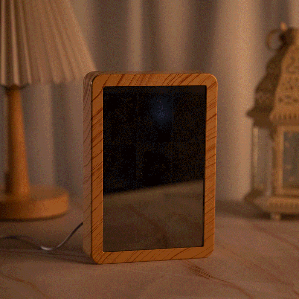 Gepersonaliseerd Music Player Design Spiegelfotolijst met naam en veranderende kleur LED Valentijnsdag Verjaardagscadeau voor echtparen Familie