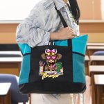 Personlig Highland Cow Mesh-fickor Oxford Tote Bag med namn och dragkedja Tillbaka till skolan Examen Lärarens dag Present för akademiker Lärare