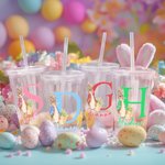 Vaso acrílico doble de 16 oz personalizado con la inicial de Peter Rabbit, con pajita y tapa Regalo de cumpleaños para niños para la fiesta de Pascua