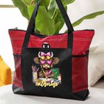 Personlig Highland Cow Mesh-fickor Oxford Tote Bag med namn och dragkedja Tillbaka till skolan Examen Lärarens dag Present för akademiker Lärare