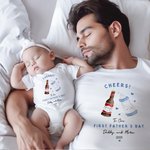 Gepersonaliseerd Bier Melkfles Cheers 100% Katoenen T-shirt Baby Onesie met Naam Eerste Vaderdag Cadeau voor Pasgeboren Nieuwe Papa
