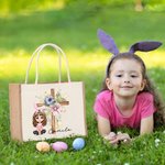 Gepersonaliseerde Cartoonfiguur Kruis 1-5 Geboorte Bloemen Grote Jute Draagtas met Naam en Handvat Pasen Religieus Geschenk voor Familie Christen