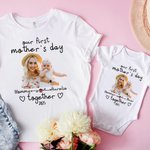 Gepersonaliseerde Onze Eerste Moederdag 100% Katoenen Baby Onesie T-shirt Bijpassende Outfit Set met Foto en Naam Cadeau voor Pasgeboren Nieuwe Moeder