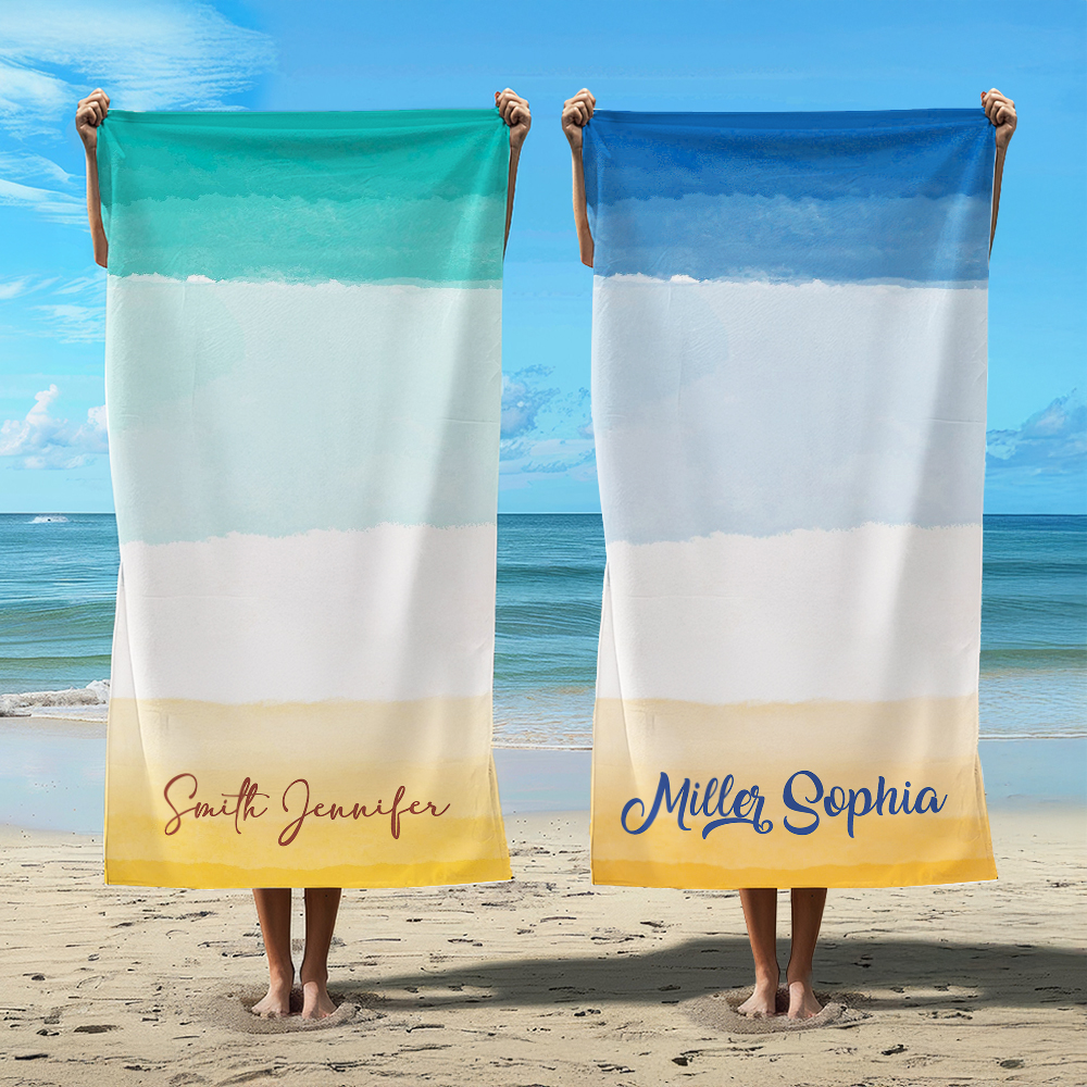 Serviette de Plage Dégradé Coloré Personnalisée avec Nom Accessoire Séchage Rapide Cadeau Vacances d’Été pour Famille Amis