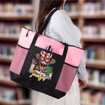 Personlig Highland Cow Mesh-fickor Oxford Tote Bag med namn och dragkedja Tillbaka till skolan Examen Lärarens dag Present för akademiker Lärare