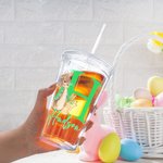 Vaso acrílico doble de 16 oz personalizado con la inicial de Peter Rabbit, con pajita y tapa Regalo de cumpleaños para niños para la fiesta de Pascua