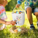 Personalizada Floral Cruz 1-5 Nacimiento Flores Conejito Orejas Caricatura Personaje Lienzo Bucket Bolsa con Nombre Pascua Huevo Caza Fiesta Regalo para Niños