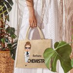 Personalizada de dibujos animados de moda Maestro Bolsa de yute con el nombre y el tema de cumpleaños de vuelta a la escuela Día del Maestro de regalo para el maestro