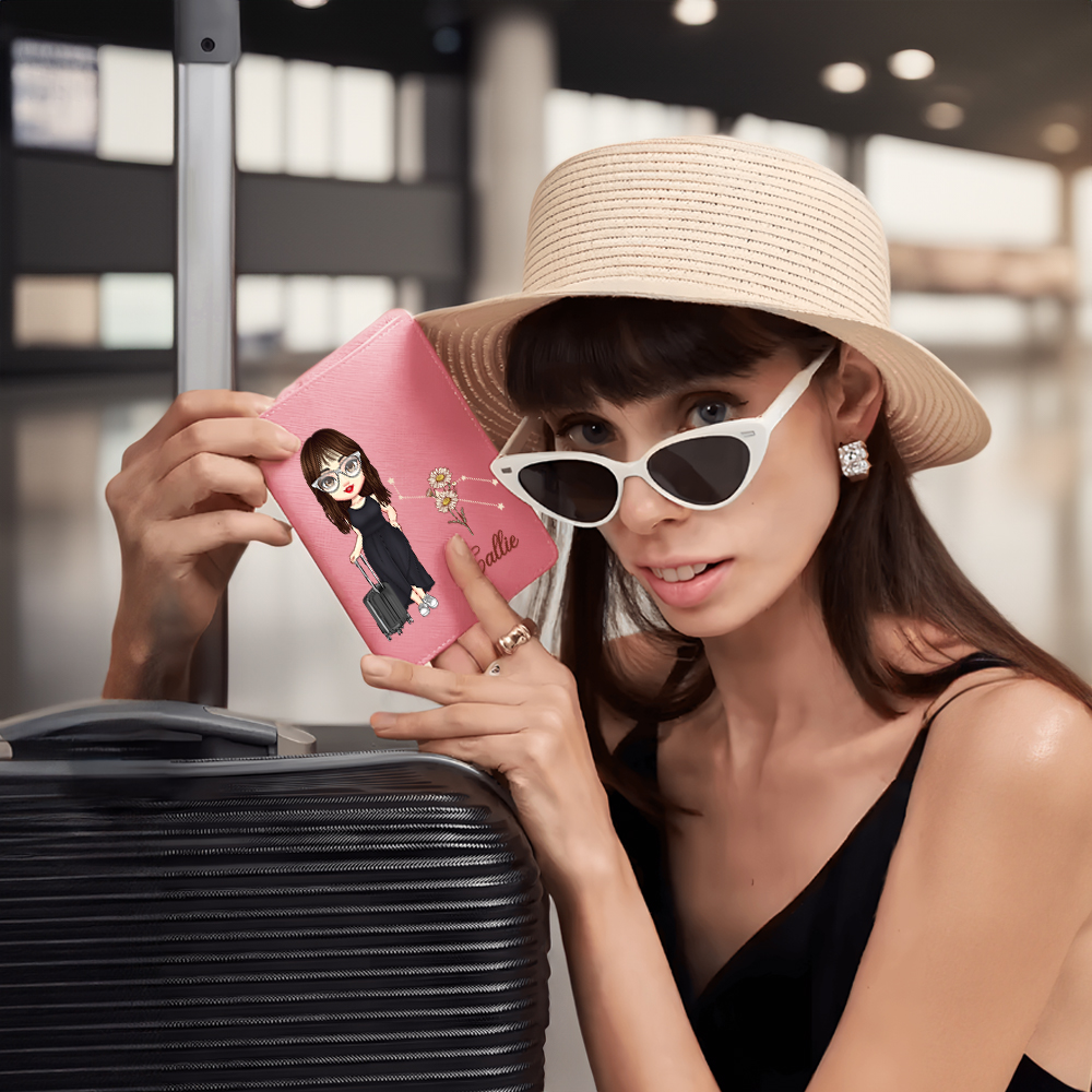 Porte passeport personnalisé en cuir PU avec nom Accessoires de voyage Cadeau d'anniversaire pour femmes filles