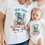Personlig söt elefant vår första mors dag bomulls T-shirt med text första mors dag födelsedagspresent till ny mamma