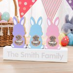 Personalised Cute Bunny LED Light Wooden Decoration with Tabletop Name Block Sign Easter Party Housewarming Mother's Day Gift for Family Kids