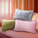 Personalized Pom Pom Fringed Sorority Embroidery Greek Letter Velvet Lumbar Throw Pillow Cover Birthday Gift for Friend | Callie × Affinity Licensing