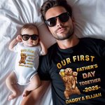 T-shirt Onesie pour Bébé 100% Coton Personnalisé avec Nom Motif Ours Papa Bébé Cadeau de Fête des Pères pour Nouveau-né et Nouveau Papa