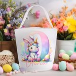 Personalisierte niedliche Fantasie Einhorn Dinosaurier Leinwand Osterkorb mit Initialen und Namen Party Gunst Eier jagen Ostern Geschenk für Kinder