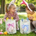 Personalised Cute Easter Bunny Ear Bow Initial Bucket Bag with Name Easter Egg Hunt Basket Birthday Holiday Party Favors Gift for Kids