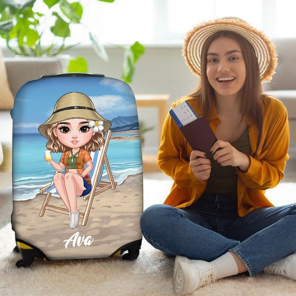 Personalized Summer Beach Cartoon Character 18-32 Inches Luggage Cover with Name Travel Accessories Birthday Gift for Family Friends