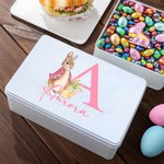 Caja de latas para galletas personalizada con el Peter Rabbit inicial y nombre contenedor de uso alimentario regalo de Pascua para niños y amigos