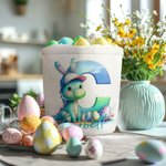 Personalisierte niedliche Fantasie Einhorn Dinosaurier Leinwand Osterkorb mit Initialen und Namen Party Gunst Eier jagen Ostern Geschenk für Kinder