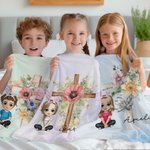 Personalizada Floral Cruz 1-5 Nacimiento Flores Conejito Orejas Personaje de dibujos animados suave manta con nombre Pascua decoración del hogar regalo de cumpleaños para los niños