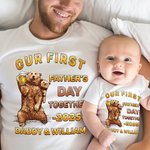 T-shirt Onesie pour Bébé 100% Coton Personnalisé avec Nom Motif Ours Papa Bébé Cadeau de Fête des Pères pour Nouveau-né et Nouveau Papa