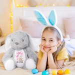 Peluches personalizados con conejito de Pascua y lazo rosa elegante con inicial y nombre regalo de Pascua para niños