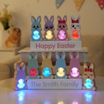 Personalised Cute Bunny LED Light Wooden Decoration with Tabletop Name Block Sign Easter Party Housewarming Mother's Day Gift for Family Kids