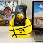 Personalized 3D Printed Basketball Shaped Phone Holder Stand with Text and Charging Groove Desk Decor Birthday Holiday Gift for Sport Lovers