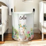 Conejito de Pascua Personalizado Huevos de Pascua Floral Cesto Plegable para la Ropa con Nombre y Asa Regalo de Cumpleaños de Pascua para Niños