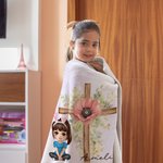 Personalizada Floral Cruz 1-5 Nacimiento Flores Conejito Orejas Personaje de dibujos animados suave manta con nombre Pascua decoración del hogar regalo de cumpleaños para los niños