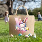 Personifierad Fantasy Unicorn Dinosaurie Initial Stor Jute Tote Bag med namn Påskäggsjakt Partygåva för pojkar Flickor