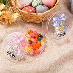 Conejito de Pascua personalizado Lazo con iniciales Caja redonda transparente para caramelos con nombre Cesta de vacaciones Rellenos Fiesta de Pascua Regalo para niños