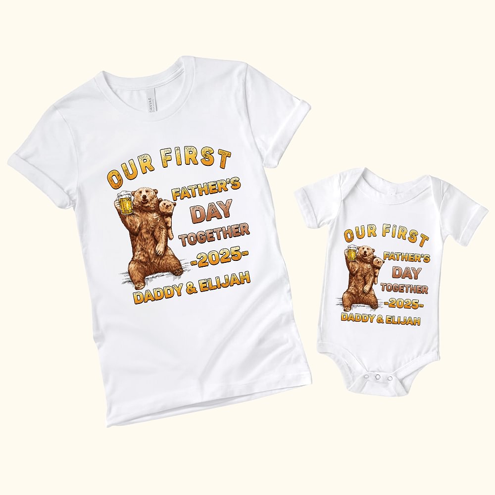 T-shirt Onesie pour Bébé 100% Coton Personnalisé avec Nom Motif Ours Papa Bébé Cadeau de Fête des Pères pour Nouveau-né et Nouveau Papa