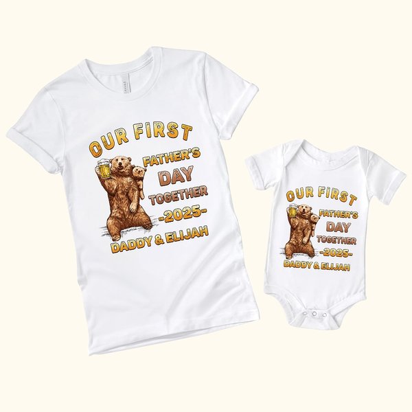 Personalizado Cute Beer Papa Bear y Baby Bear 100% algodón camiseta del bebé Onesie con nombre Primer regalo del Día del Padre para el recién nacido papá nuevo