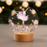 Personalised Ballet Girl Birth Flower Butterfly LED Night Light with Name and Wooden Base Room Decor Birthday Gift for Ballerina Ballet Lover