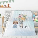 Personalizada Floral Cruz 1-5 Nacimiento Flores Conejito Orejas Personaje de dibujos animados suave manta con nombre Pascua decoración del hogar regalo de cumpleaños para los niños