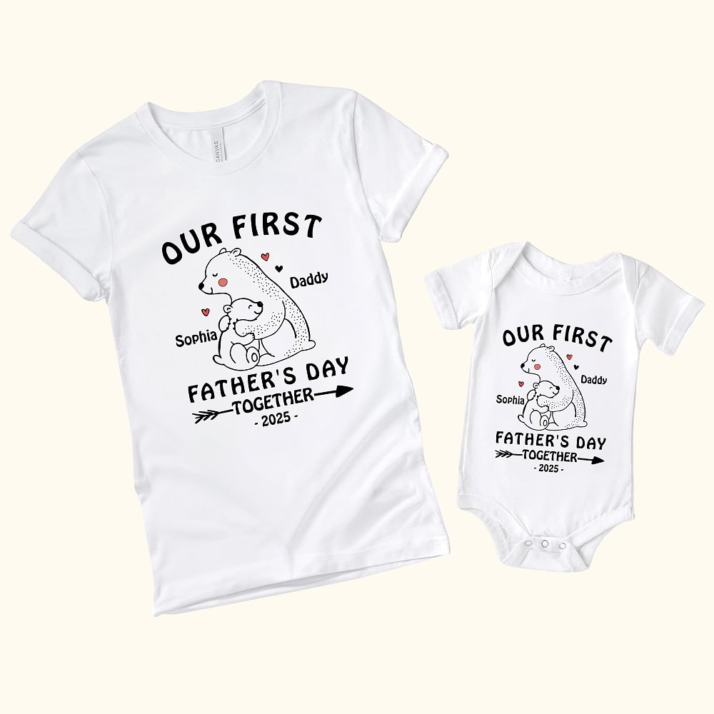 T-Shirt ou Onesie Bébé Personnalisé avec Noms Motif Ours Papa Bébé Vêtements Assortis 100% Coton Cadeau pour Nouveau Papa Bébé