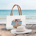 Bolsa de lona grande personalizada con nombre y asa de piel para fiestas en la playa Regalo de cumpleaños para mujer