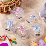 Conejito de Pascua personalizado Lazo con iniciales Caja redonda transparente para caramelos con nombre Cesta de vacaciones Rellenos Fiesta de Pascua Regalo para niños