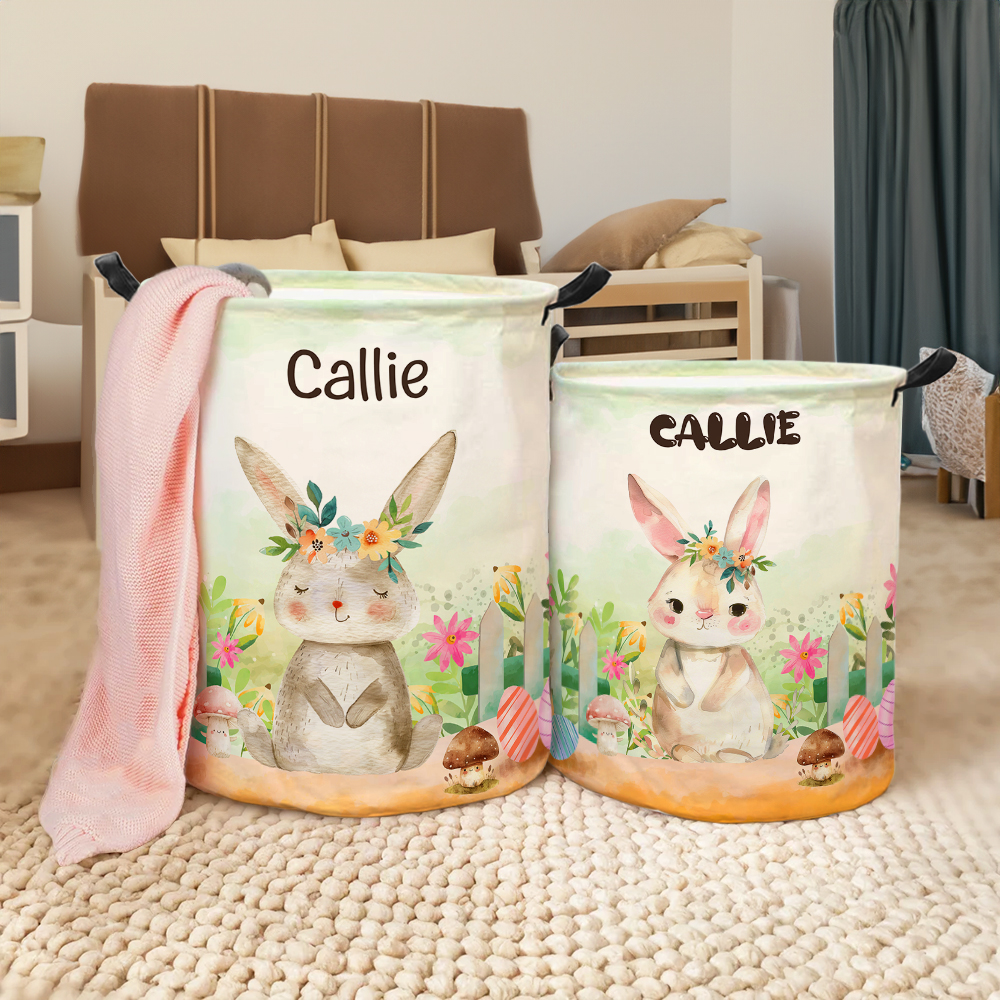 Panier à linge pliable avec nom et poignée Cadeau d'anniversaire de Pâques personnalisé pour les enfants