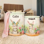 Conejito de Pascua Personalizado Huevos de Pascua Floral Cesto Plegable para la Ropa con Nombre y Asa Regalo de Cumpleaños de Pascua para Niños