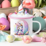 Tasse en émail à bord coloré 12 oz avec nom Fantasy Unicorn Dinosaur Gradient Initial Cadeau d'anniversaire de Pâques pour enfants Famille
