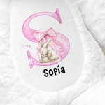 Peluches personalizados con conejito de Pascua y lazo rosa elegante con inicial y nombre regalo de Pascua para niños