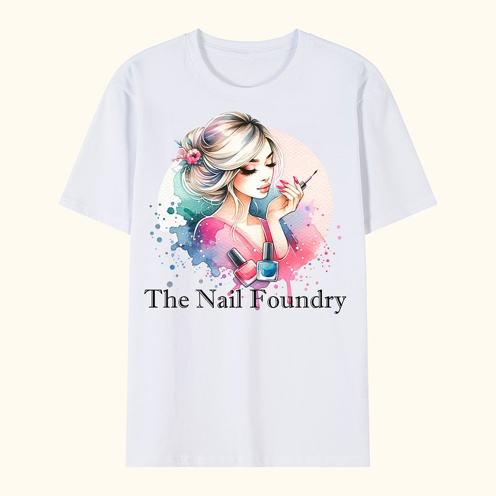 T-shirt 100 % coton avec texte, fleurs et art de l'ongle personnalisé Cadeau d'ouverture de salon de beauté pour les techniciennes de l'ongle enthousiastes