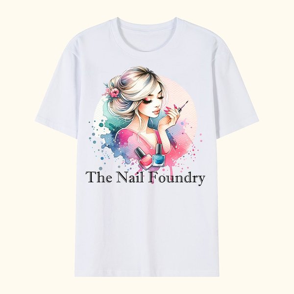 Gepersonaliseerd Flower Nail Art 100% Katoenen T-shirt met Tekst Verjaardag Schoonheidssalon Opening Gift voor Nagel Technici Enthousiastelingen