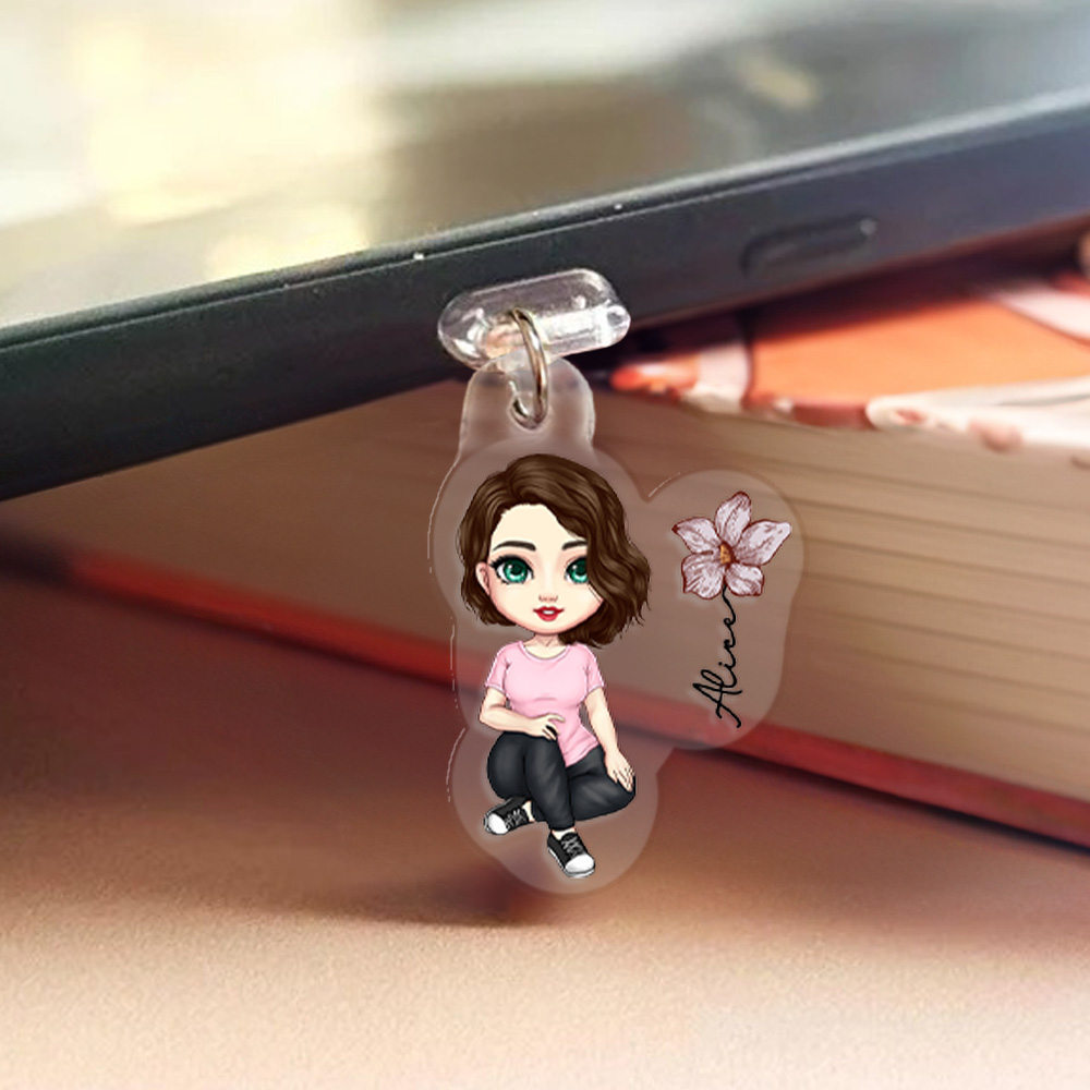 Personnalisé Personnage Cartoon Birth Flower Anti-Dust Plug Charm Accessory for iPhone Android Type-C Birthday Gift for Friends Family