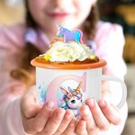 Tasse en émail à bord coloré 12 oz avec nom Fantasy Unicorn Dinosaur Gradient Initial Cadeau d'anniversaire de Pâques pour enfants Famille