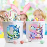 Personalisierte niedliche Fantasie Einhorn Dinosaurier Leinwand Osterkorb mit Initialen und Namen Party Gunst Eier jagen Ostern Geschenk für Kinder
