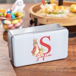 Caja de latas para galletas personalizada con el Peter Rabbit inicial y nombre contenedor de uso alimentario regalo de Pascua para niños y amigos